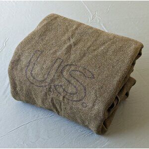 Vintage Vietnam War US army wool bed blanket Olive Green 66 x 79" Single / Twin